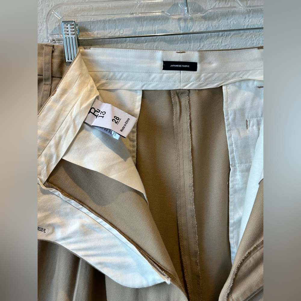 R13 Cropped Triple-pleat Crossover Trousers In Beige - Picture 12 of 16